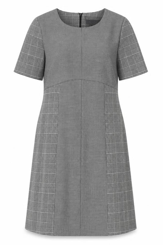 Next Womens Grey Plaid Polyester Sheath Size 14 Boat Neck Zip