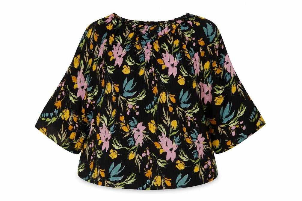 Klass Womens Black Floral Polyester Basic Blouse Size 18 V-Neck - Pleated