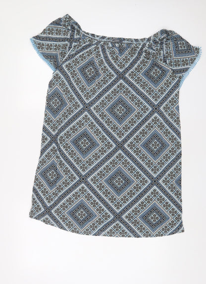 Additional front view of Principles women’s blue geometric viscose a-line, size UK 16, boat neck pullover
