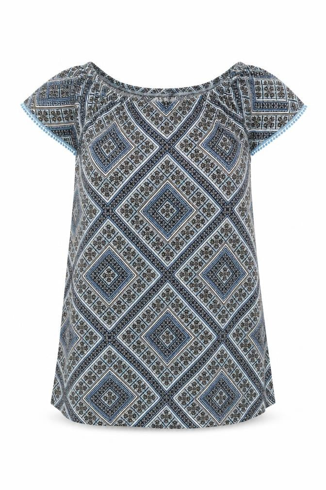 Principles Womens Blue Geometric Viscose A-Line Size 16 Boat Neck Pullover