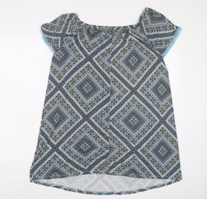 Back view of Principles women’s blue geometric viscose a-line, size UK 16, boat neck pullover