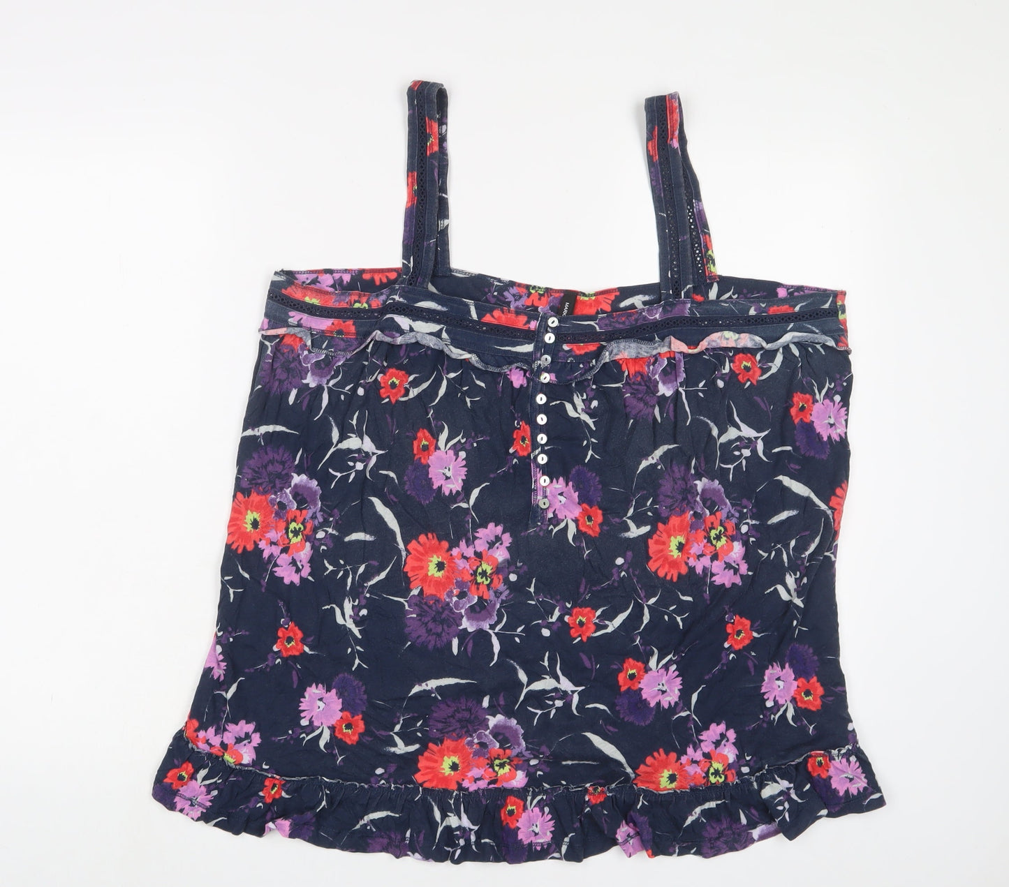 Marks and Spencer Womens Purple Floral Cotton Basic Tank Size 18 Square Neck - Embroidered