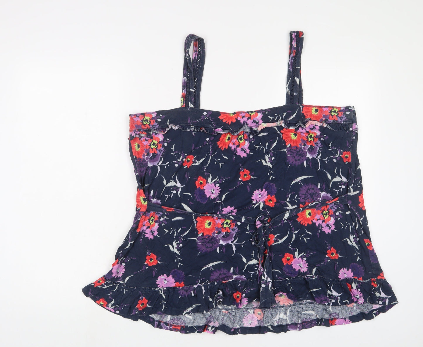 Marks and Spencer Womens Purple Floral Cotton Basic Tank Size 18 Square Neck - Embroidered