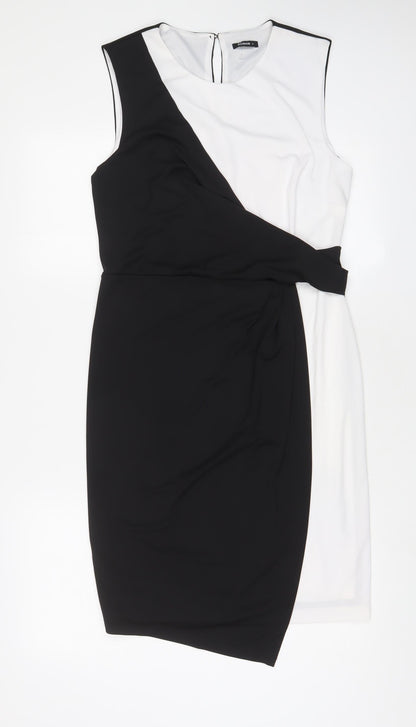 Additional front view of Roman women’s black polyester sheath, size UK 14, crew neck button