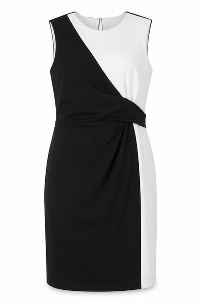 Front view of Roman women’s black polyester sheath, size UK 14, crew neck button
