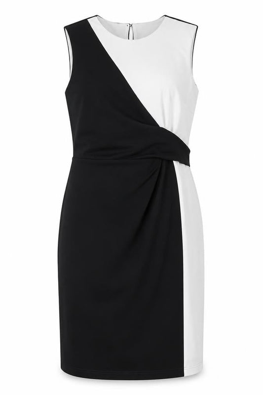 Roman Womens Black Polyester Sheath Size 14 Crew Neck Button