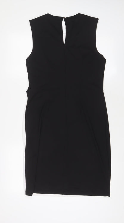 Back view of Roman women’s black polyester sheath, size UK 14, crew neck button