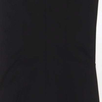 Brand and care label for Roman women’s black polyester sheath, size UK 14, crew neck button