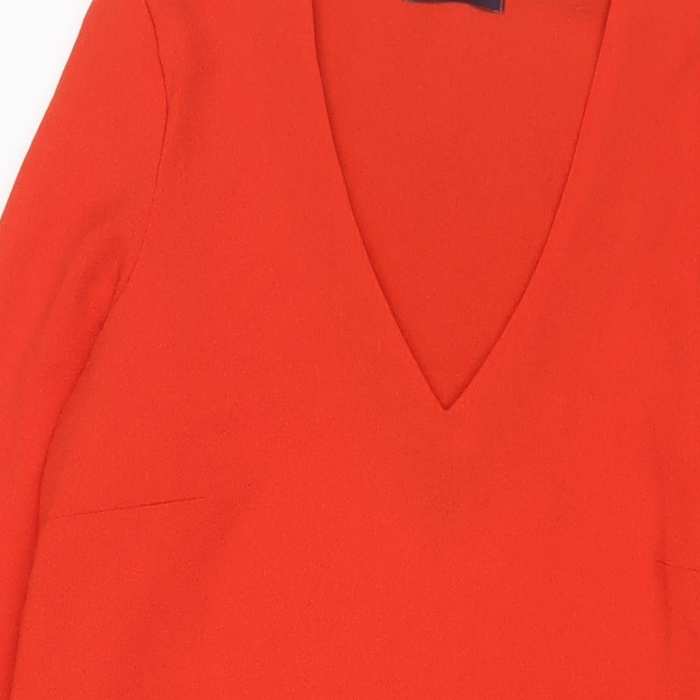 Marks and Spencer Womens Red Polyester A-Line Size 12 V-Neck Pullover