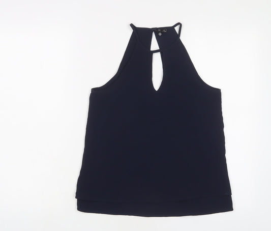 ONLY Womens Blue Polyester Basic Tank Size 6 Crew Neck - Keyhole neck