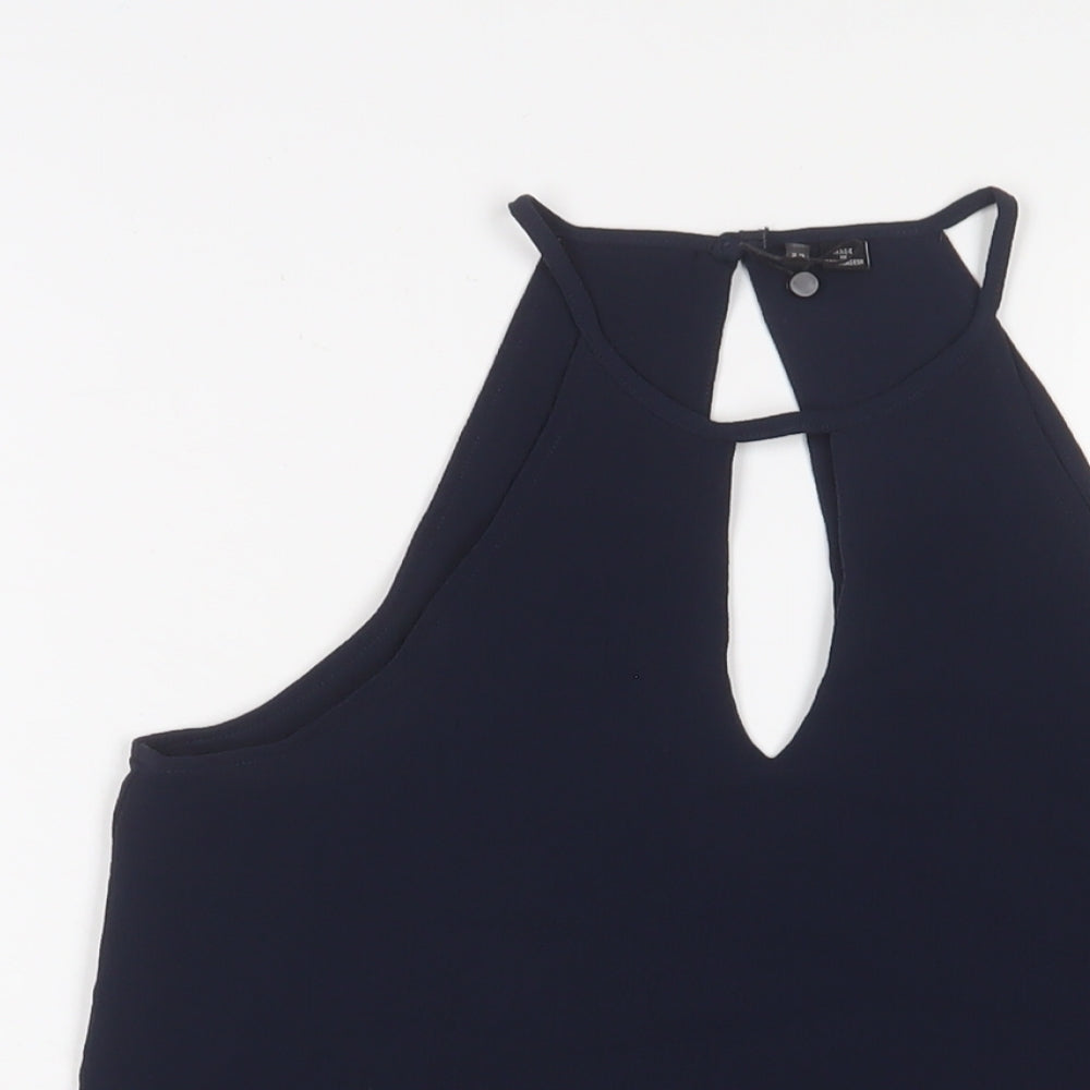 ONLY Womens Blue Polyester Basic Tank Size 6 Crew Neck - Keyhole neck