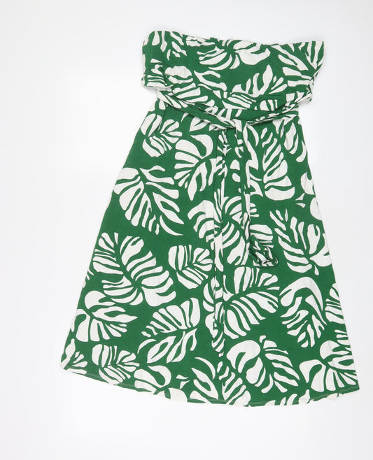Julien Macdonald Womens Green Geometric Viscose A-Line Size 16 Off the Shoulder Pullover - Belted