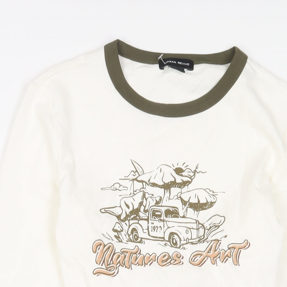Urban Revivo Womens White Cotton Cropped T-Shirt Size 14 Crew Neck