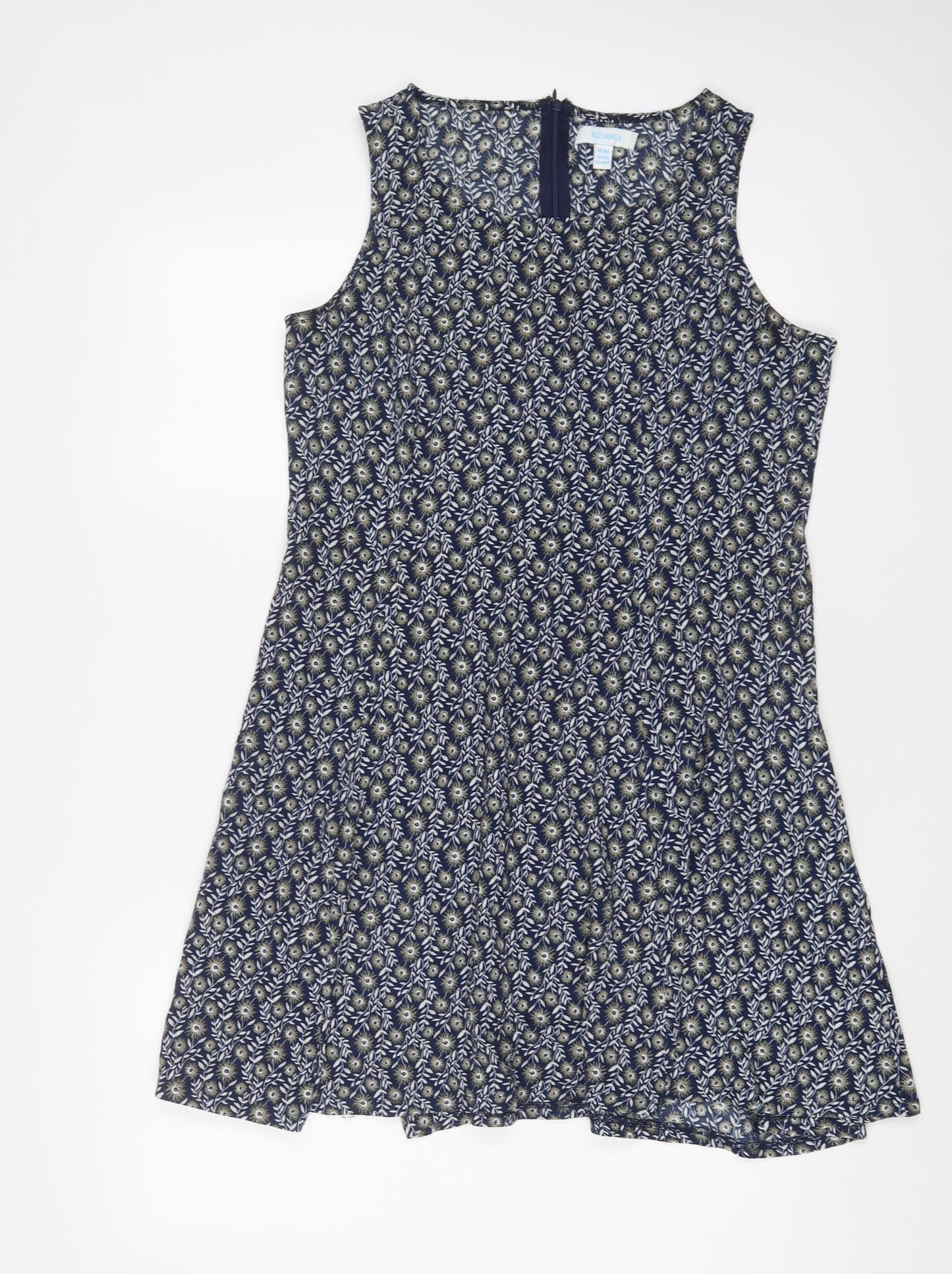 BLUE VANILLA Womens Blue Fair Isle Polyester A-Line Size 14 Boat Neck Zip