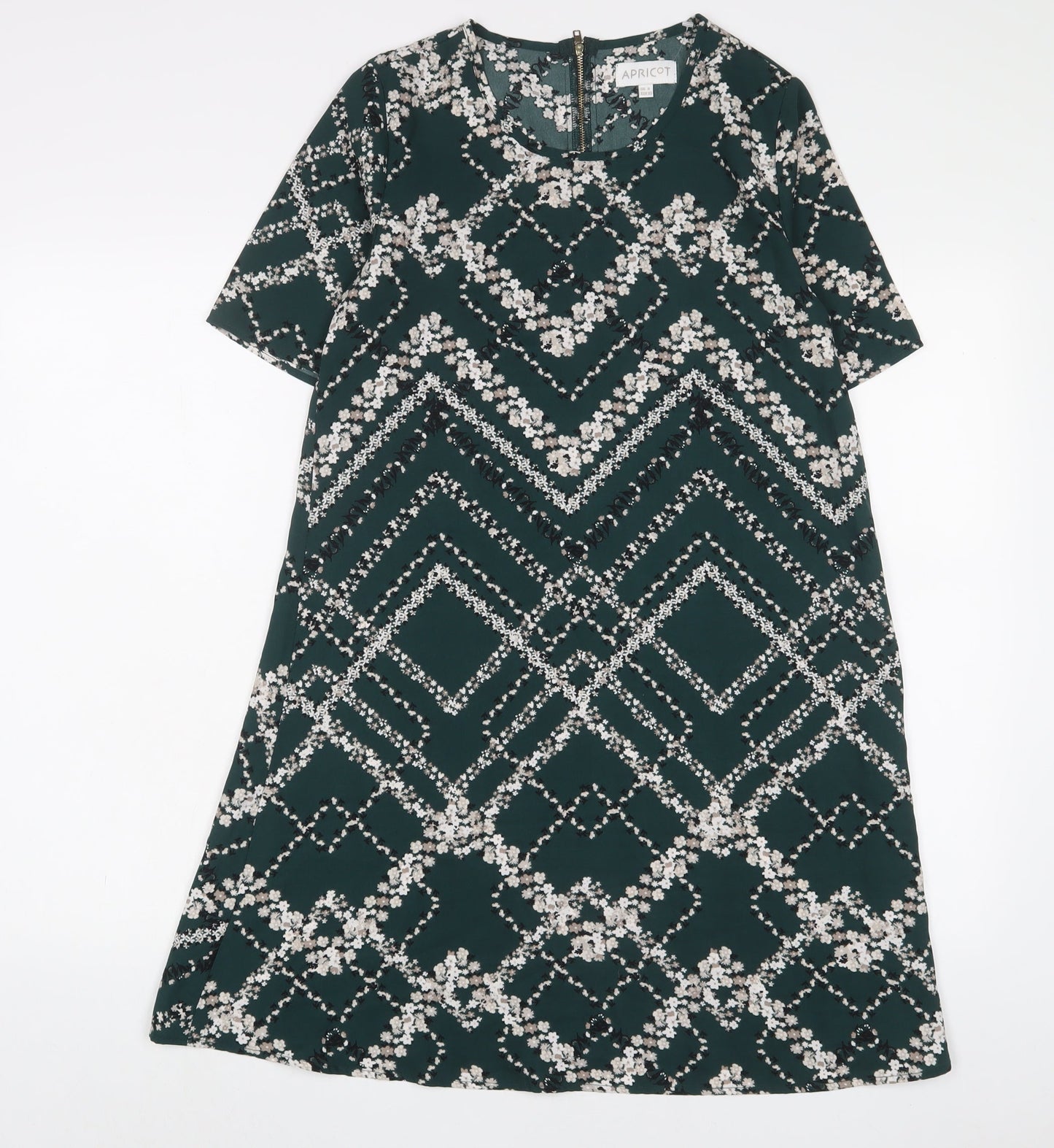Apricot Womens Green Geometric Polyester A-Line Size 8 Crew Neck Zip