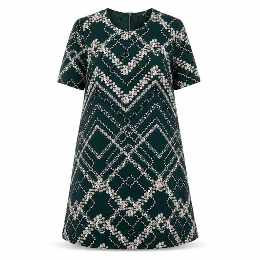 Apricot Womens Green Geometric Polyester A-Line Size 8 Crew Neck Zip