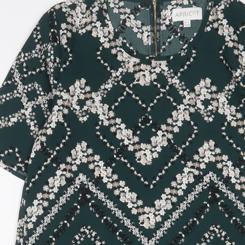 Apricot Womens Green Geometric Polyester A-Line Size 8 Crew Neck Zip