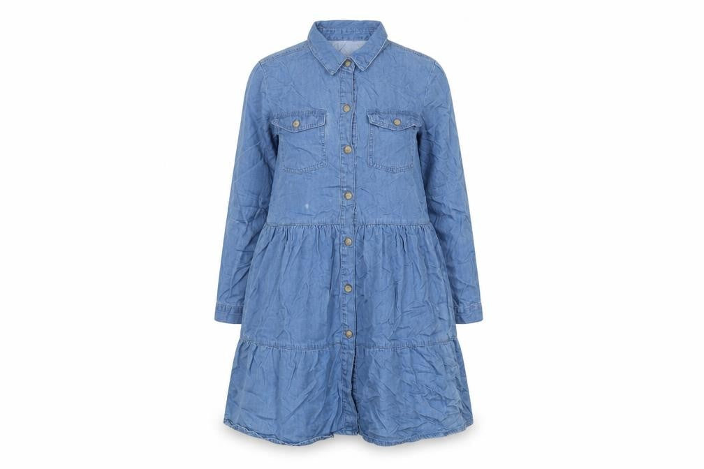 Denim & Co. Womens Blue Cotton A-Line Size 14 Collared Button