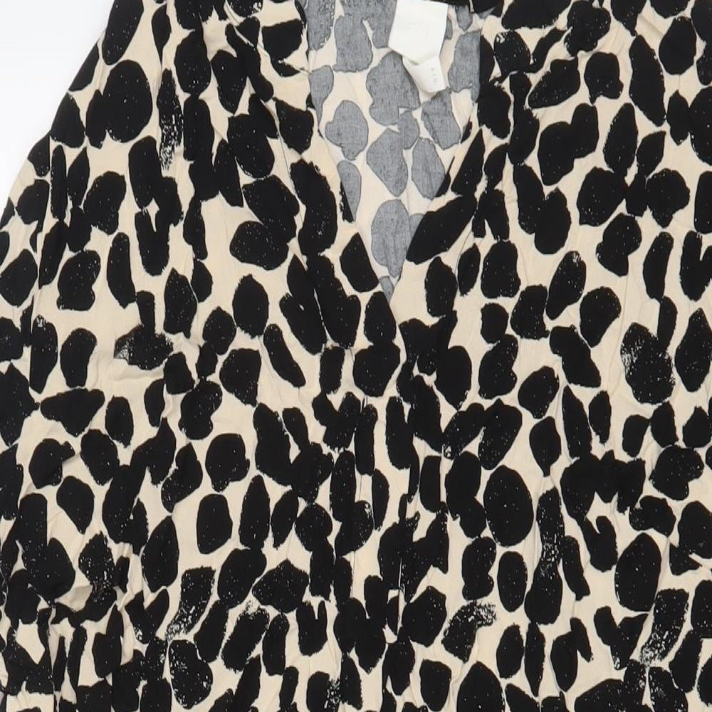 H&M Womens Black Geometric Viscose A-Line Size L V-Neck Pullover