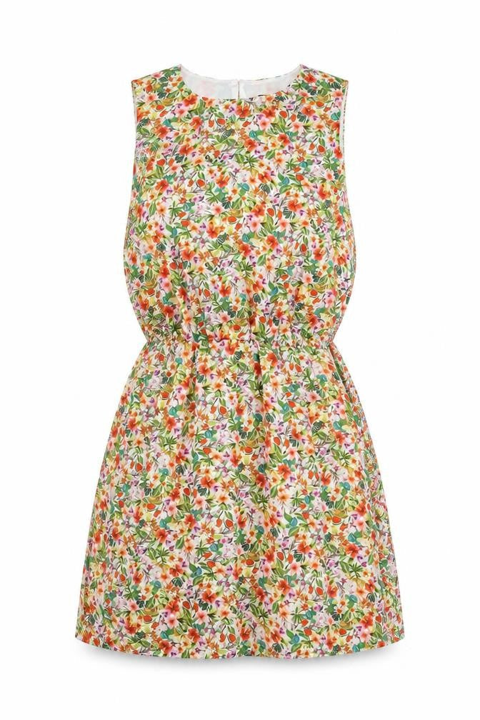 H&M Womens Multicoloured Floral Polyester A-Line Size 10 Crew Neck Button
