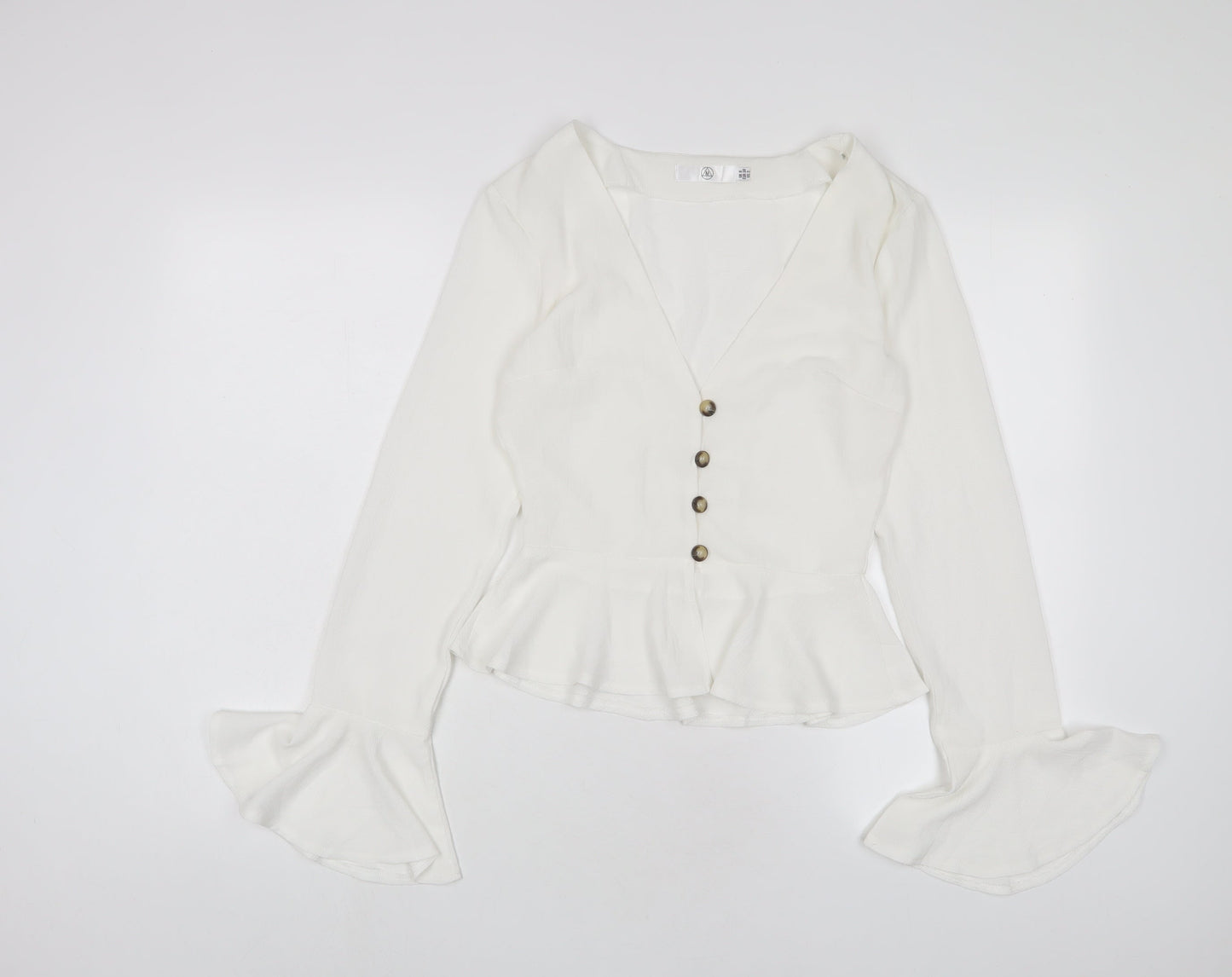 Missguided Womens White Polyester Basic Blouse Size 6 V-Neck