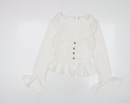 Additional front view of Missguided women’s white polyester basic blouse, size UK 6, v-neck