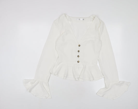 Missguided Womens White Polyester Basic Blouse Size 6 V-Neck