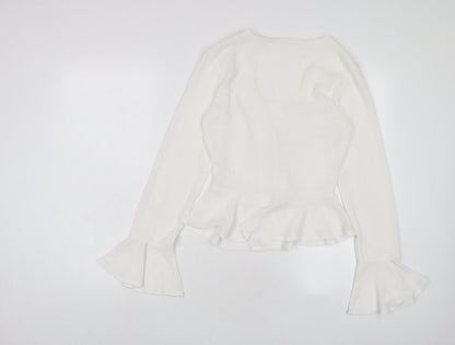 Back view of Missguided women’s white polyester basic blouse, size UK 6, v-neck
