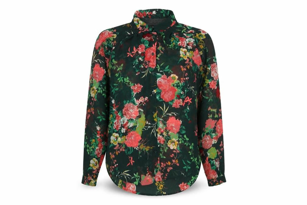 Only Womens Green Floral Polyester Basic Button-Up Size 18 Collared