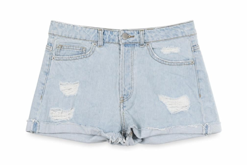 H&M Womens Blue Cotton Cut-Off Shorts Size 8 Regular Zip