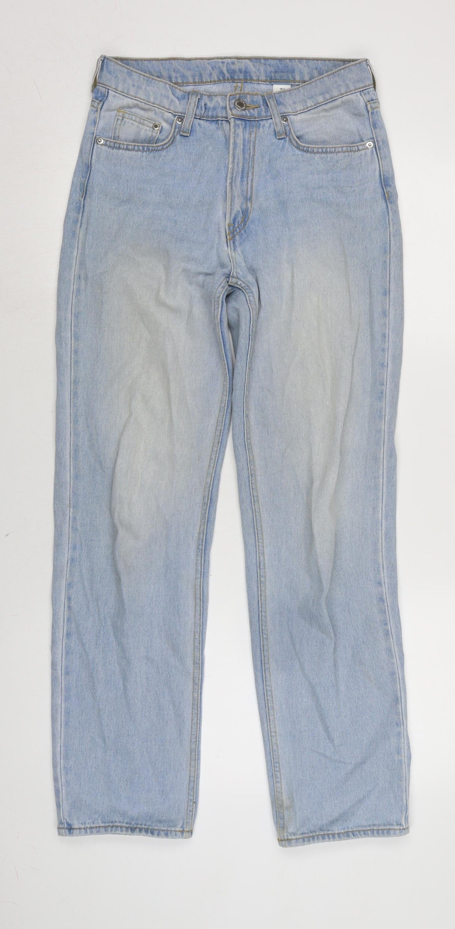 H&M Womens Blue Cotton Straight Jeans Size 4 L29 in Regular Zip