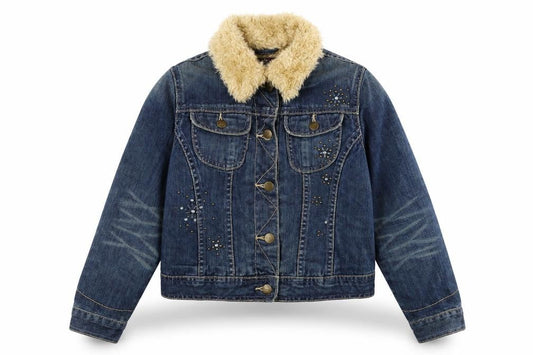 Authentic Gap Girls Blue Biker Jacket Size L Button - Jewelled detail to front.