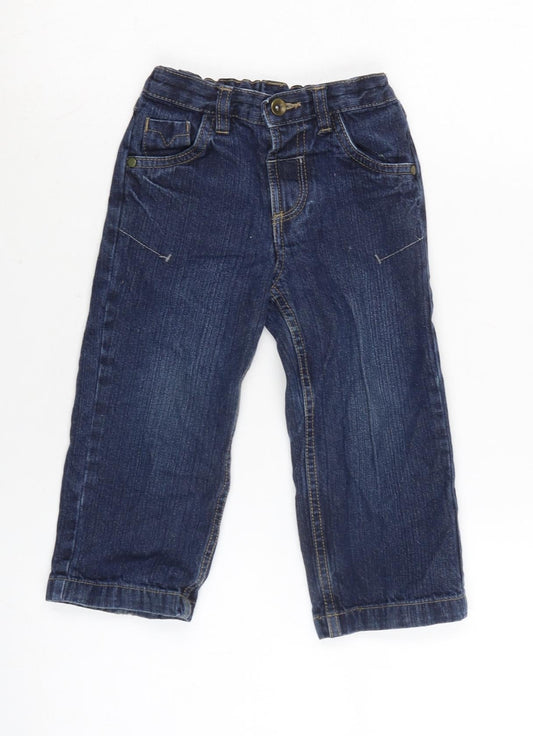 TU Girls Blue Cotton Capri Jeans Size 18-24 Months Button - Waist 18In-Inside Leg 13In.