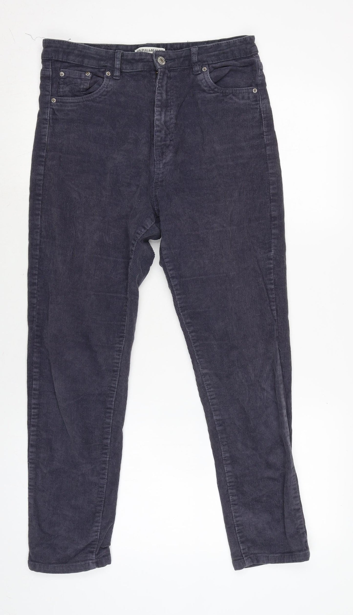 Pull&Bear Womens Grey Cotton Trousers Size 28 in L26 in Regular Zip