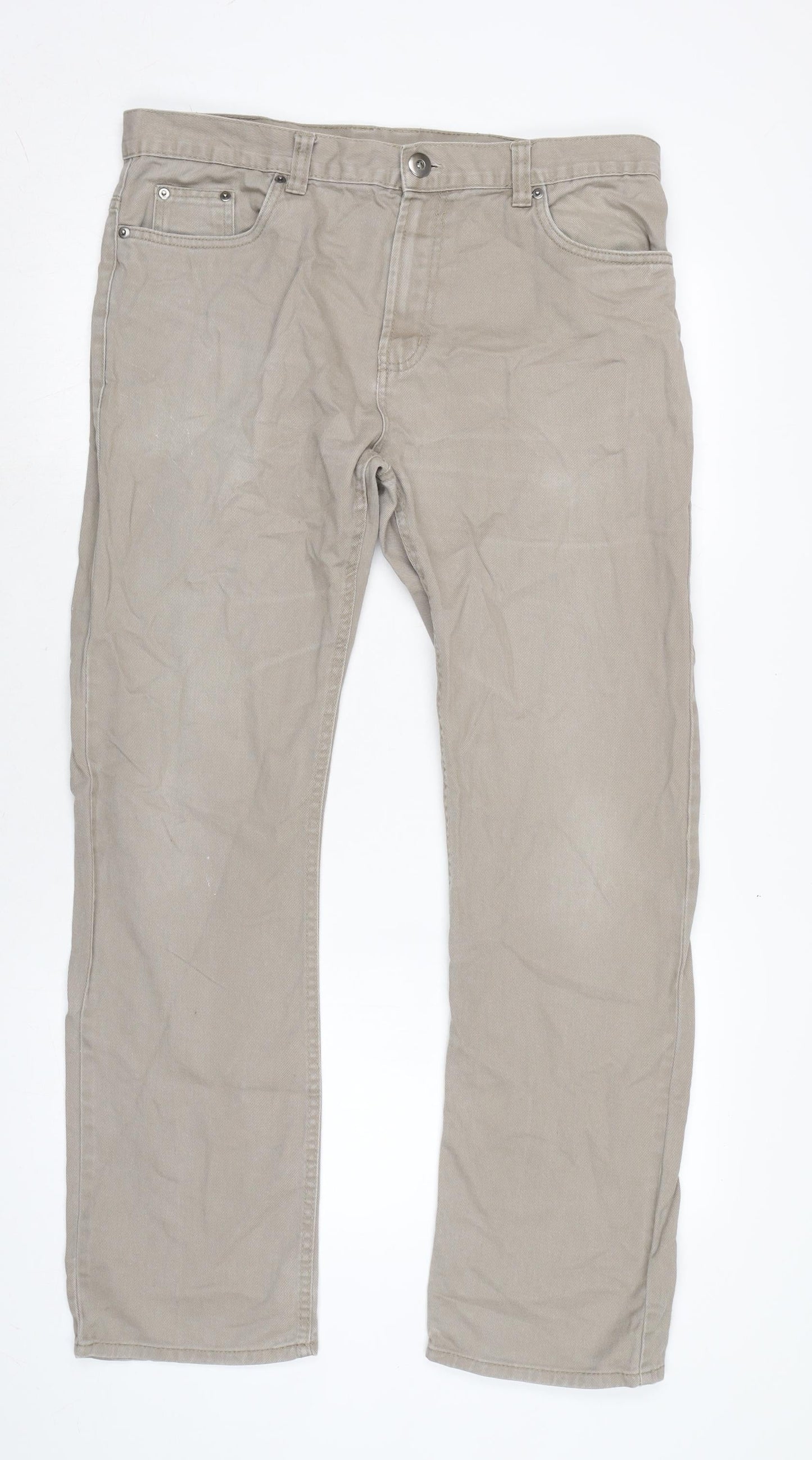 Denim & Co. Mens Beige Cotton Straight Jeans Size 33 in L32 in Regular Zip