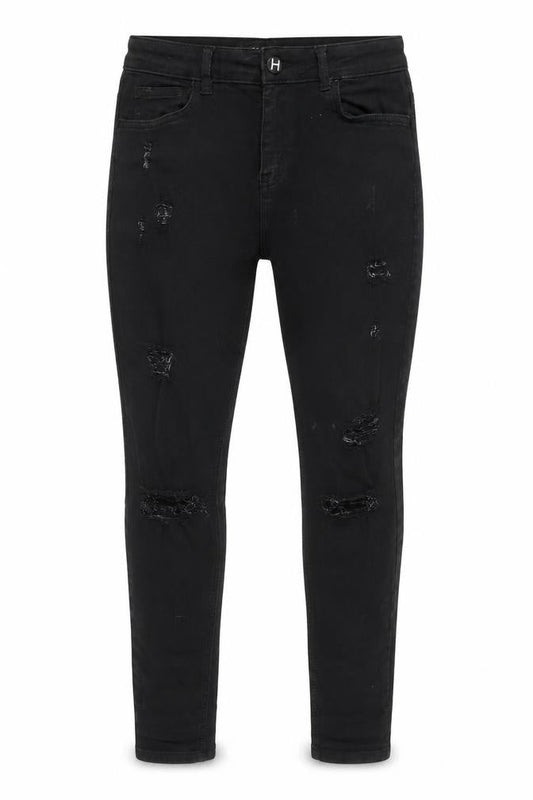 Hera London Mens Black Cotton Blend Tapered Jeans Size 28 in L28 in Regular Zip
