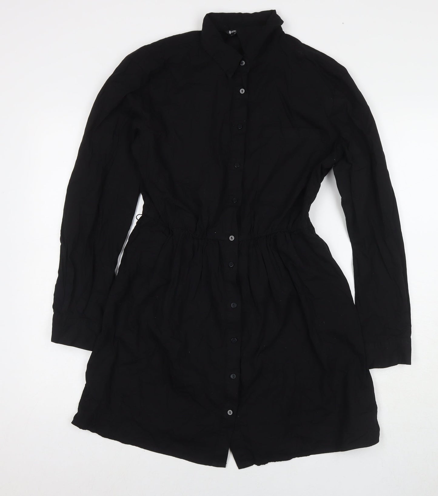 Stradivarius Womens Black Cotton Shirt Dress Size L Collared Button