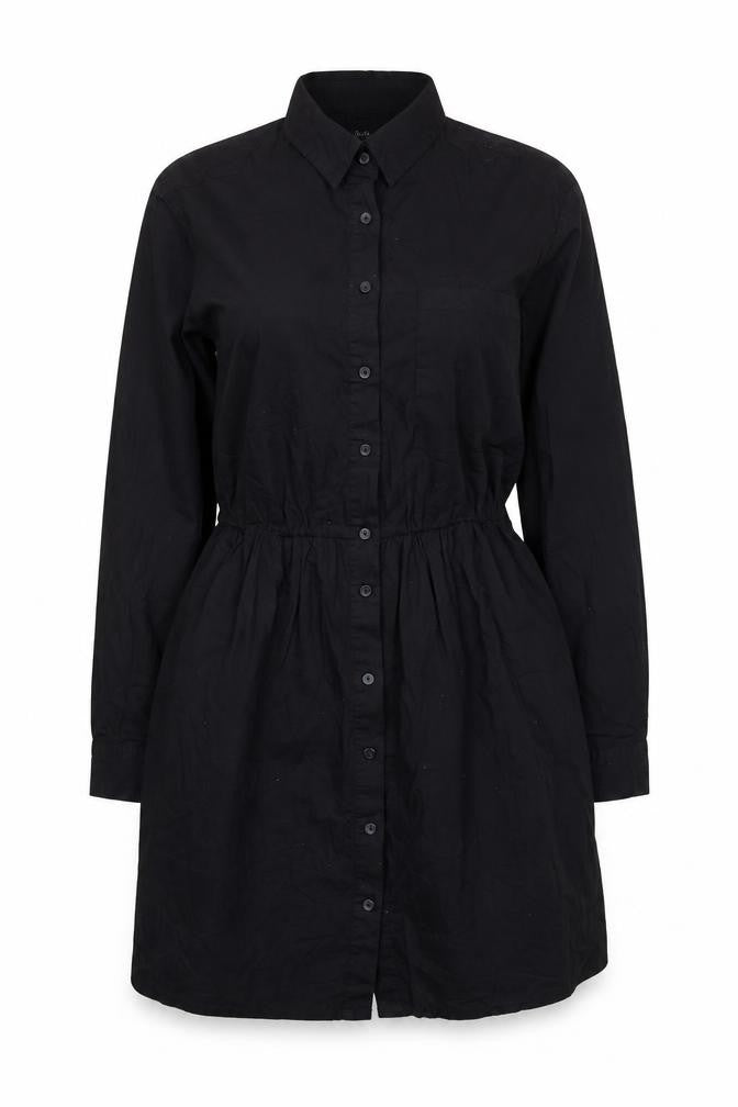 Stradivarius Womens Black Cotton Shirt Dress Size L Collared Button