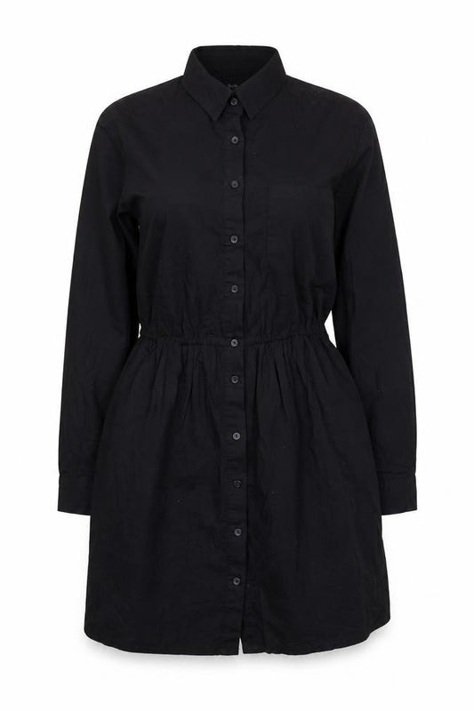 Stradivarius Womens Black Cotton Shirt Dress Size L Collared Button