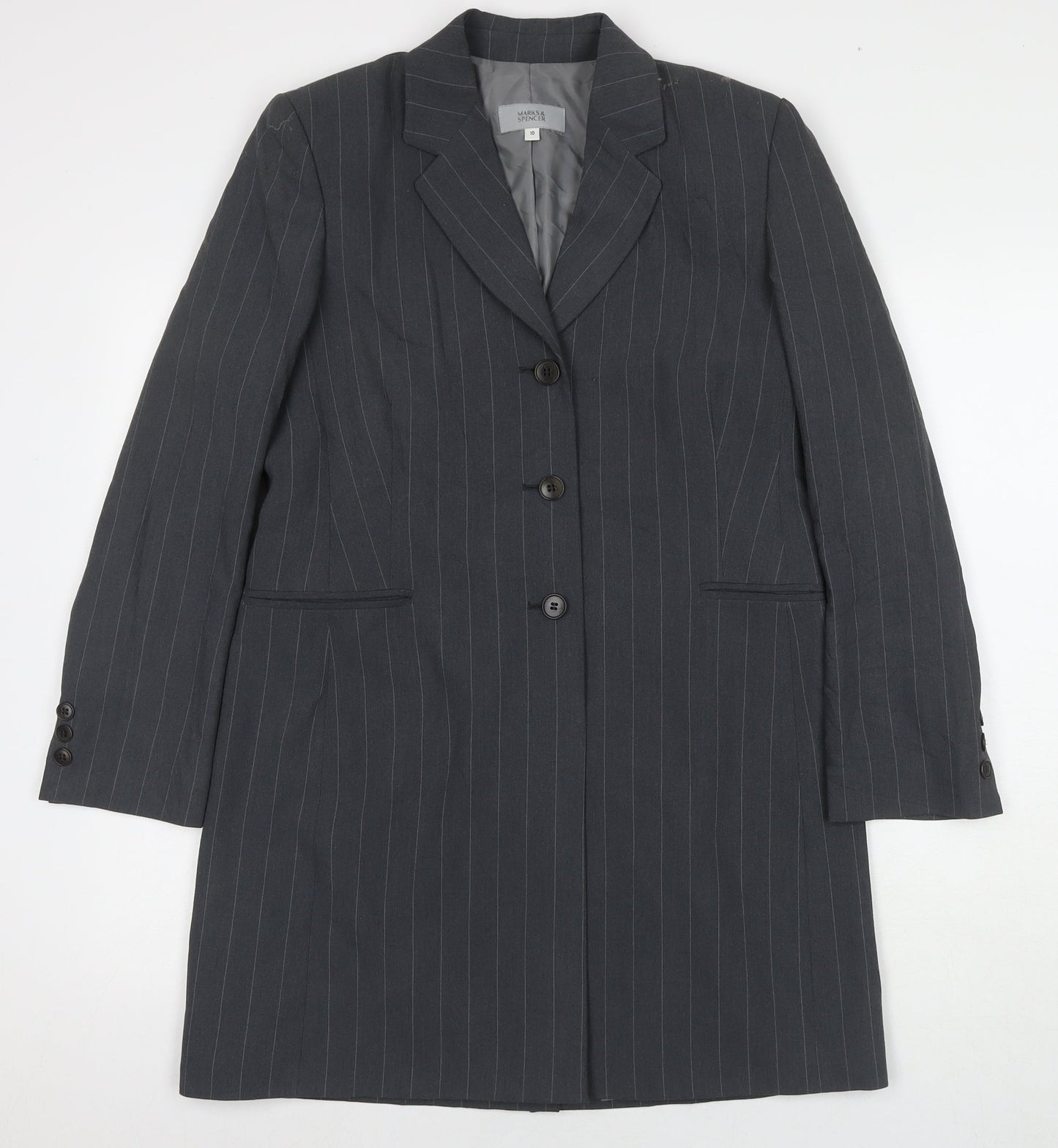 Marks and Spencer Womens Grey Striped Jacket Blazer Size 10 Button