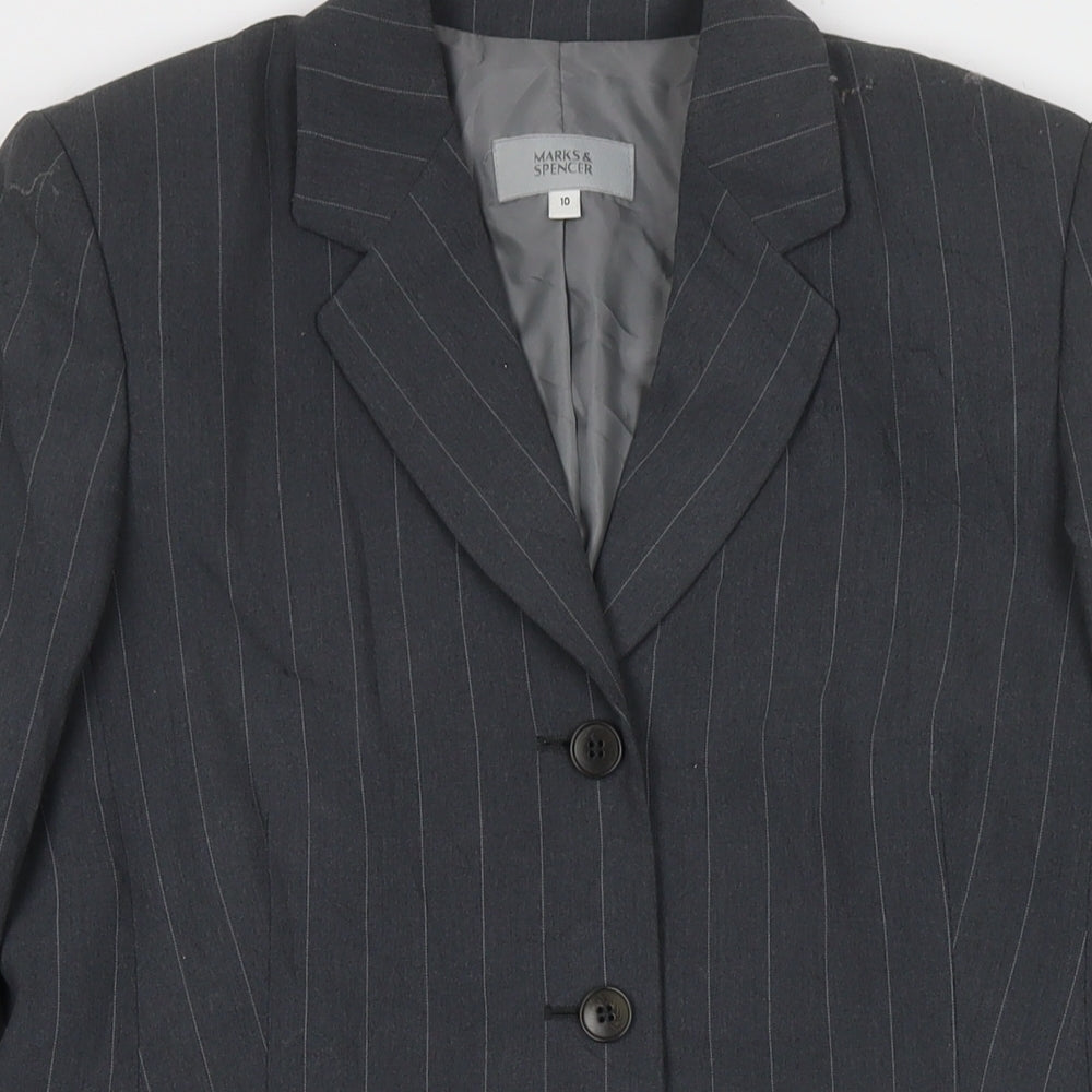 Marks and Spencer Womens Grey Striped Jacket Blazer Size 10 Button