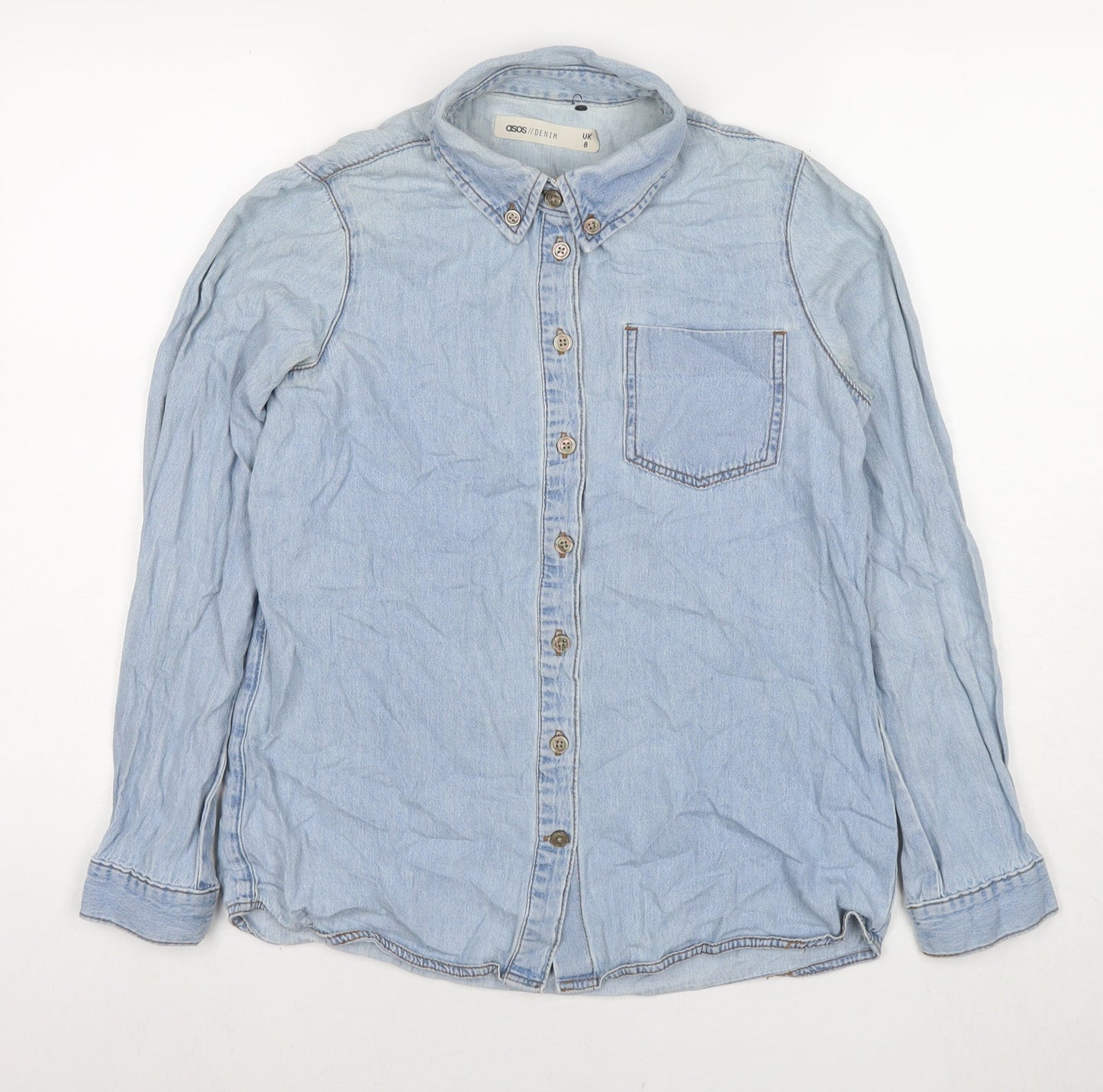 ASOS Womens Blue Cotton Basic Button-Up Size 6 Collared