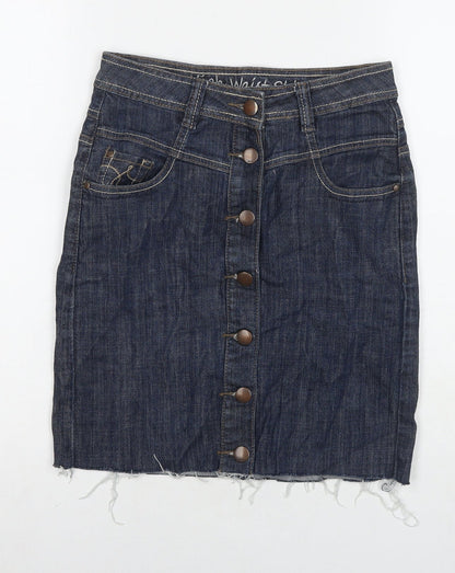Next Womens Blue Cotton A-Line Skirt Size 6 Zip