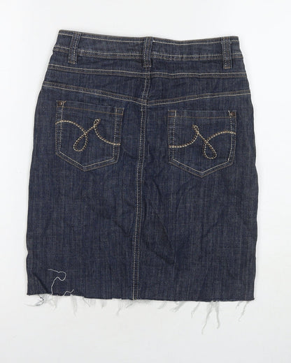 Next Womens Blue Cotton A-Line Skirt Size 6 Zip