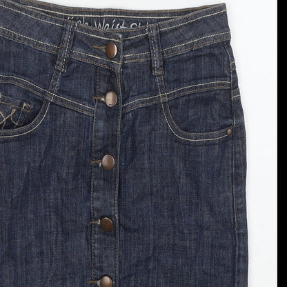 Next Womens Blue Cotton A-Line Skirt Size 6 Zip