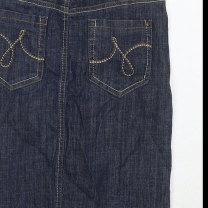 Next Womens Blue Cotton A-Line Skirt Size 6 Zip