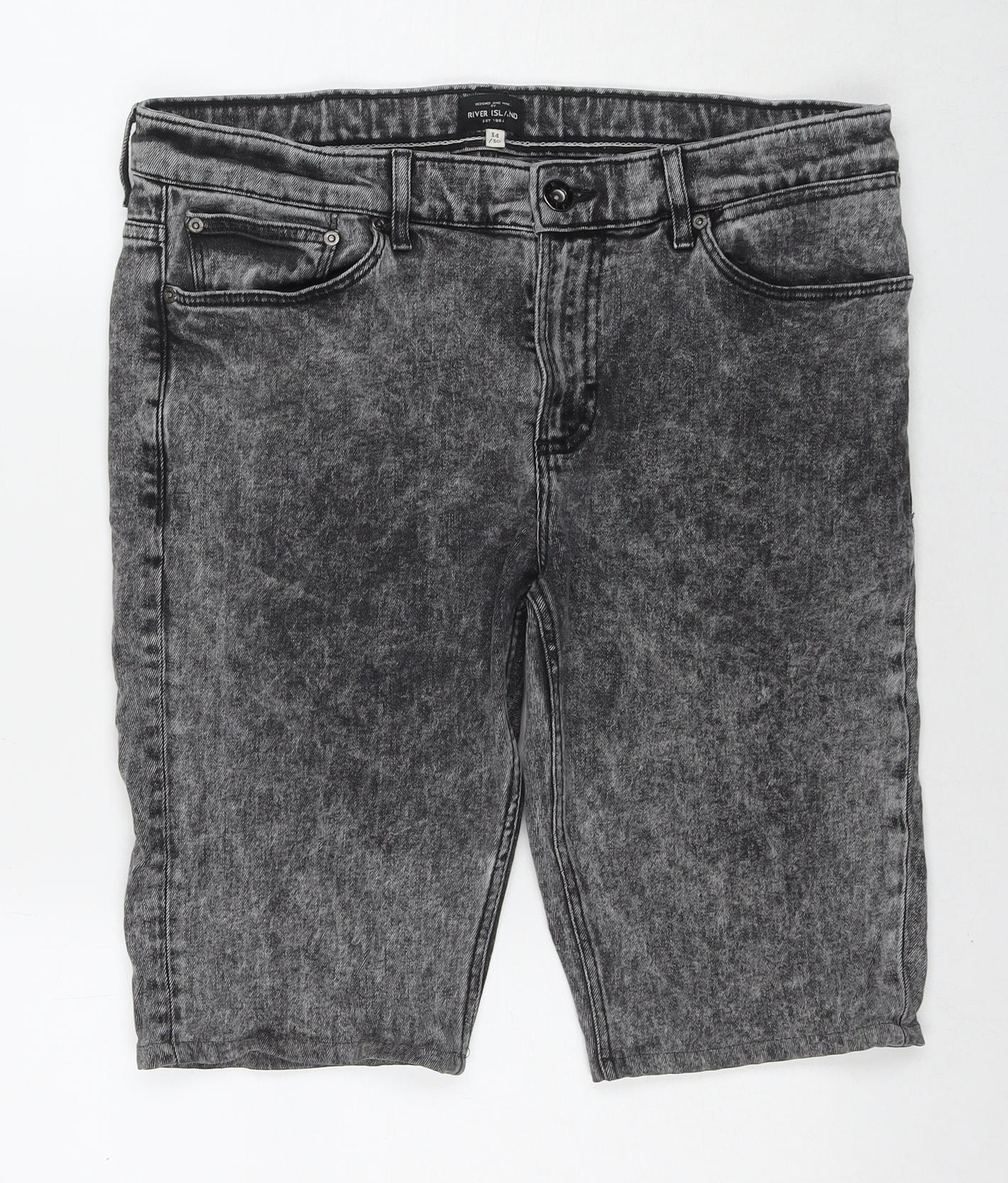 River Island Mens Grey Cotton Bermuda Shorts Size 34 in L10 in Regular Zip