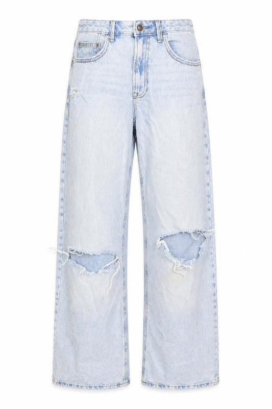 Stradivarius Womens Blue Cotton Wide-Leg Jeans Size 10 L32 in Regular Zip