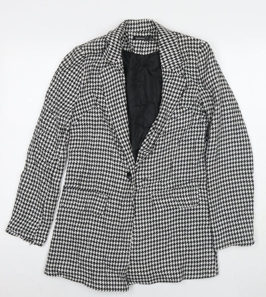 Boohoo Womens Black Herringbone Jacket Blazer Size 8 Button