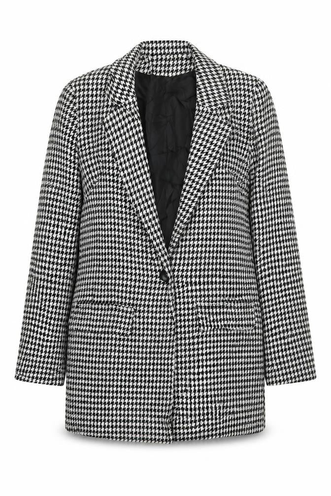 Boohoo Womens Black Herringbone Jacket Blazer Size 8 Button